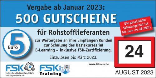 FSK vergibt 500 Schulungsgutscheine an Rohstoffhersteller von Diisocyanaten FSK vergibt 500 Schulungsgutscheine an Rohstoffhersteller von Diisocyanaten