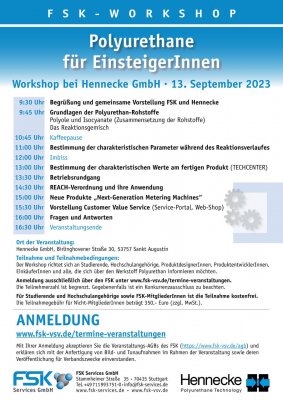 Jetzt anmelden: Zweiter FSK-Workshop Polyurethane für EinsteigerInnen Jetzt anmelden: Zweiter FSK-Workshop Polyurethane für EinsteigerInnen